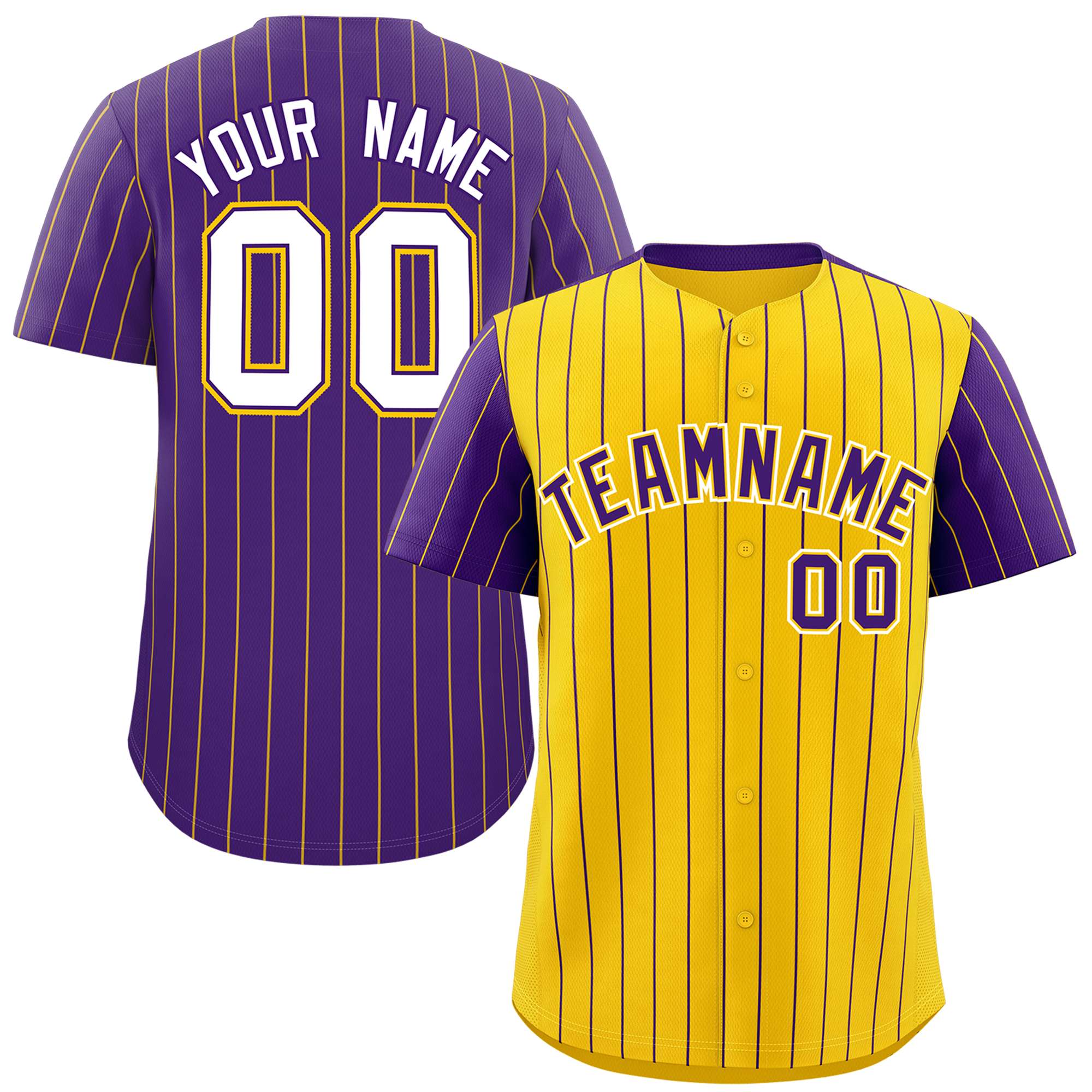 Custom Gold Purple Pinstripe Personalized Raglan Sleeves Authentic Baseball Jersey