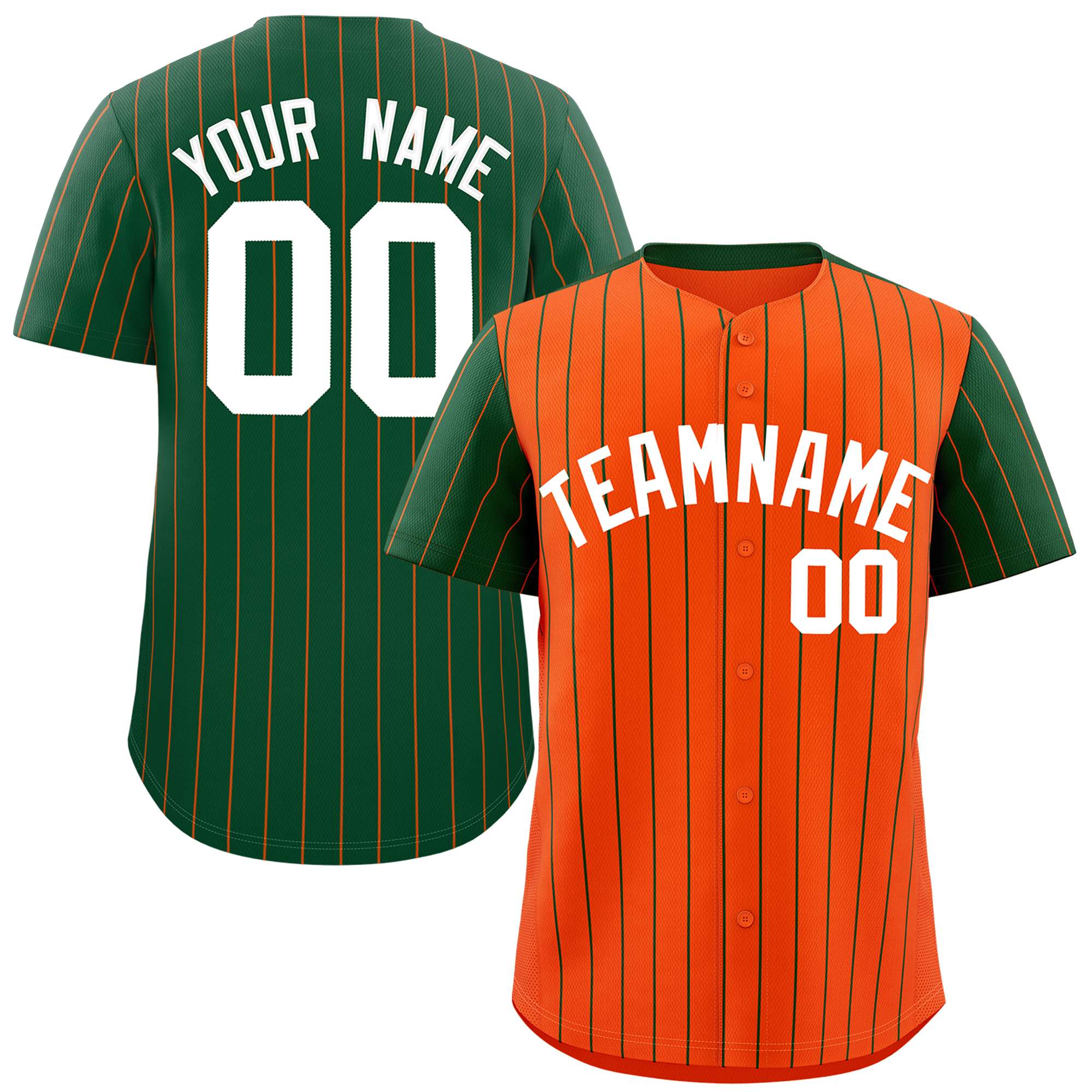 Custom Orange Green Pinstripe Personalized Raglan Sleeves Authentic Baseball Jersey