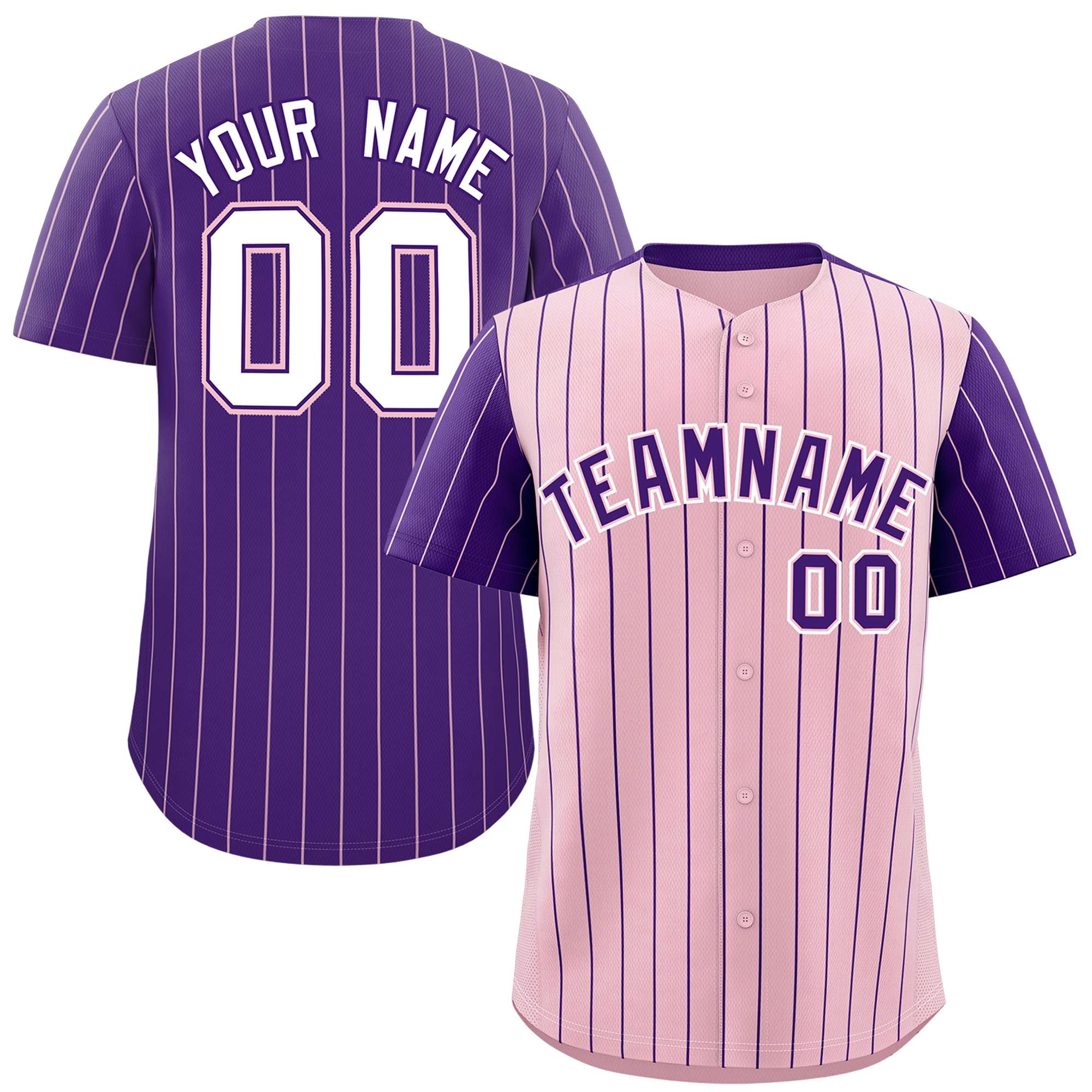 Custom Light Pink Purple Pinstripe Personalized Raglan Sleeves Authentic Baseball Jersey