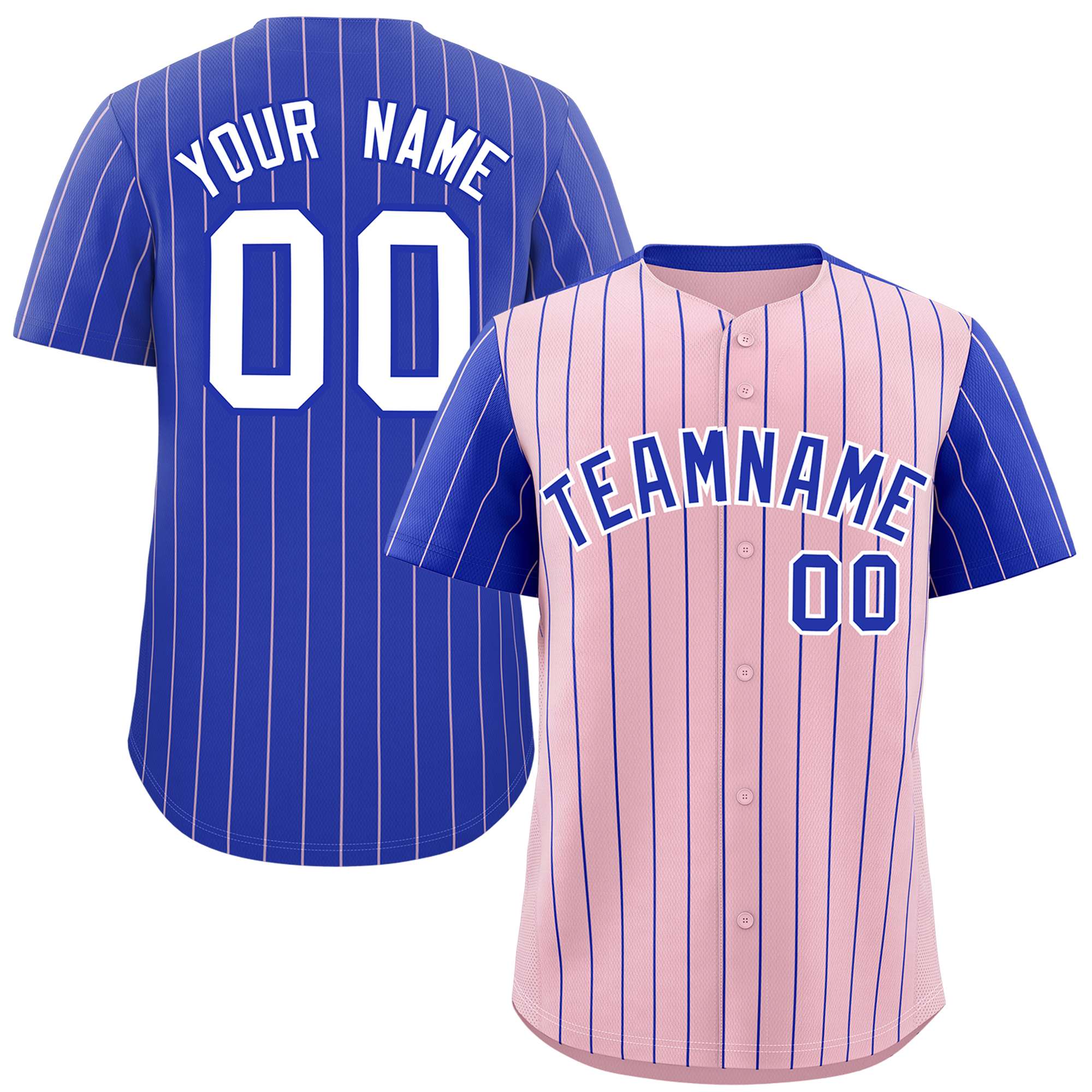 Custom Light Pink Royal Pinstripe Personalized Raglan Sleeves Authentic Baseball Jersey