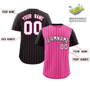 Custom Pink Black Pinstripe Personalized Raglan Sleeves Authentic Baseball Jersey