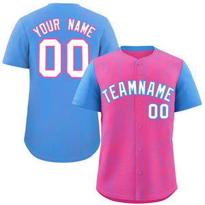 Custom Pink Powder Blue Pinstripe Personalized Raglan Sleeves Authentic Baseball Jersey