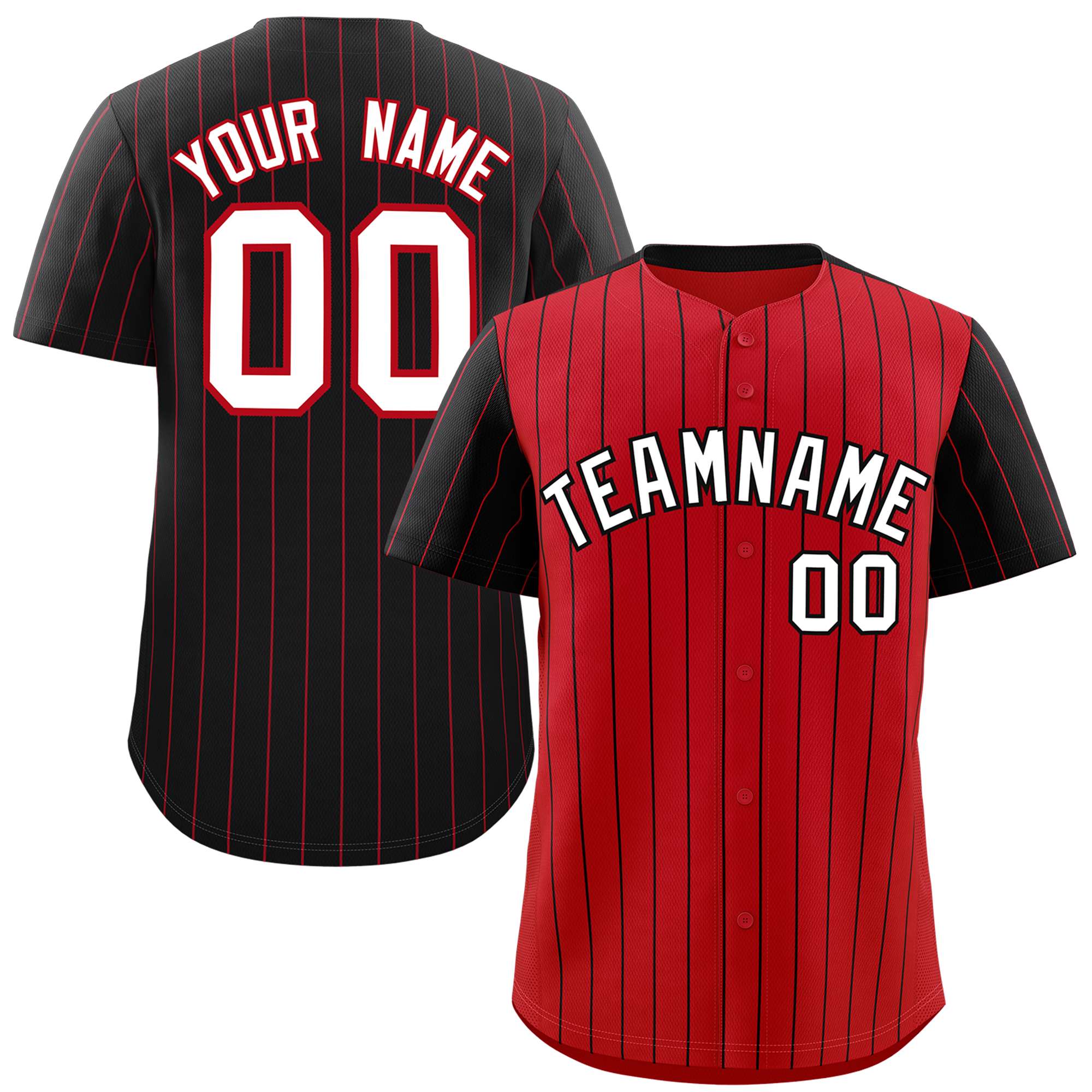 Custom Red Black Pinstripe Personalized Raglan Sleeves Authentic Baseball Jersey