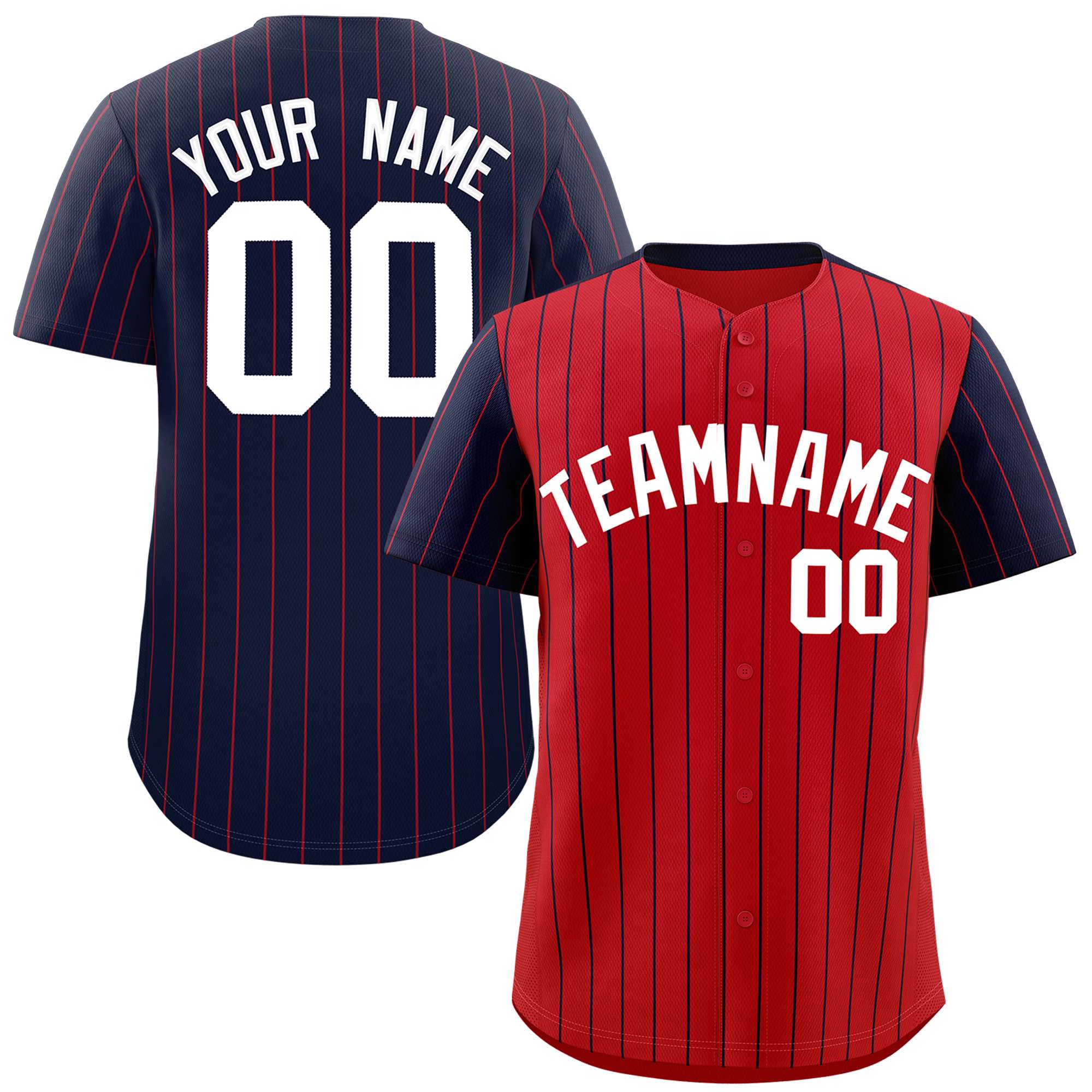 Custom Red Navy Pinstripe Personalized Raglan Sleeves Authentic Baseball Jersey