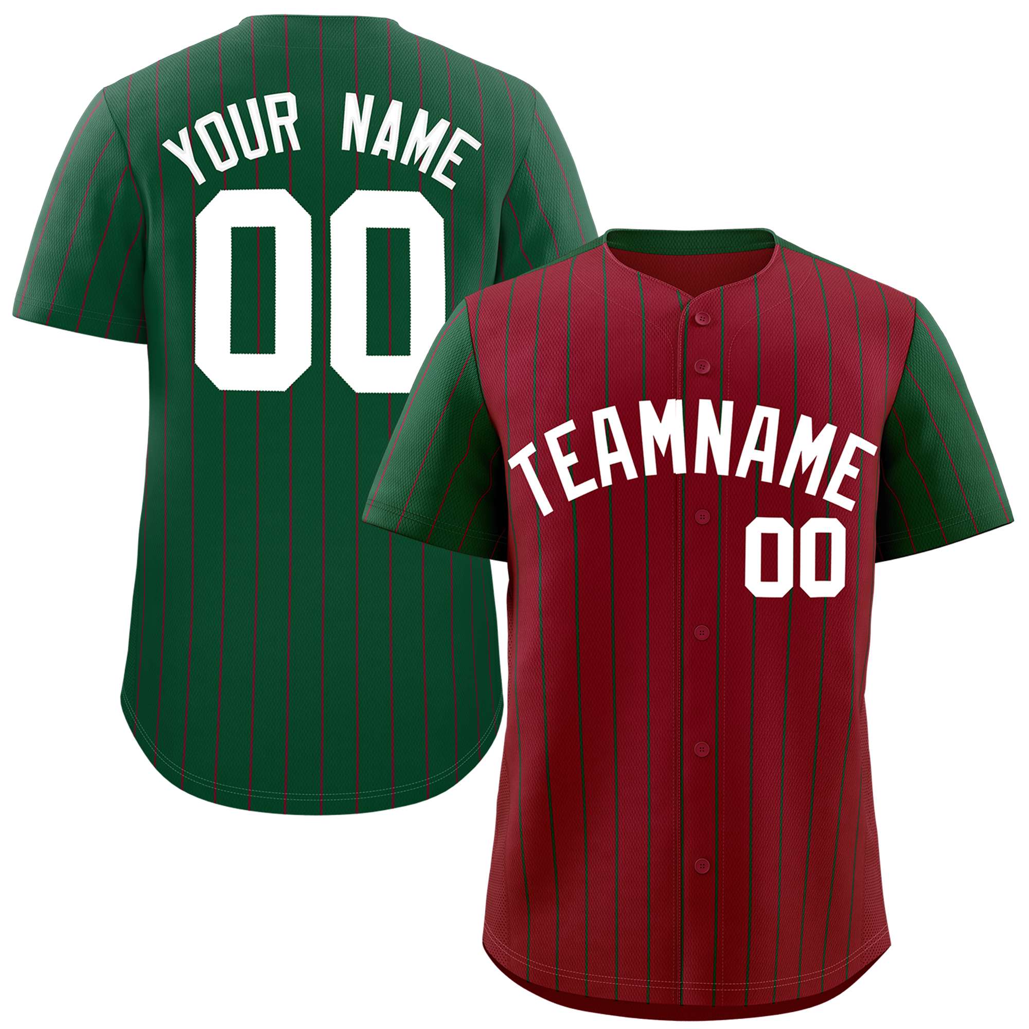 Custom Crimson Green Pinstripe Personalized Raglan Sleeves Authentic Baseball Jersey