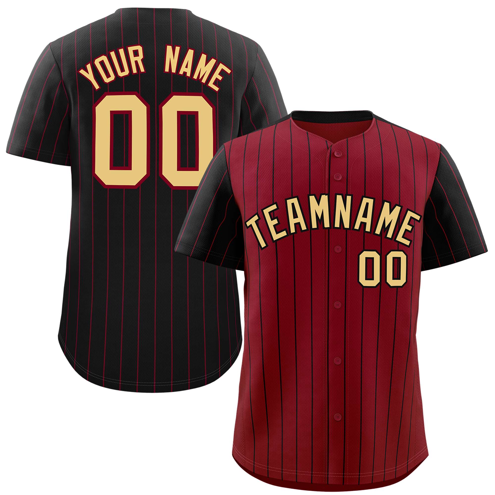 Custom Crimson Black Pinstripe Personalized Raglan Sleeves Authentic Baseball Jersey