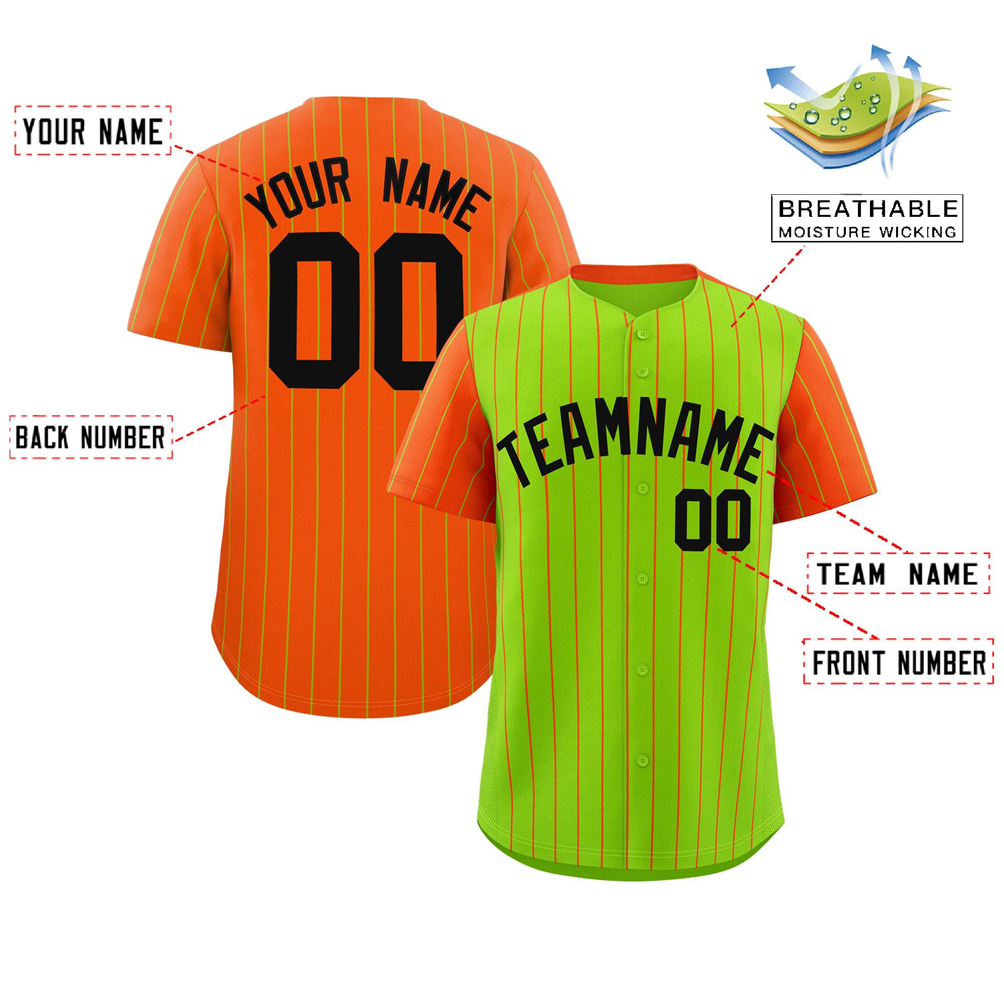 Custom Neon Green Orange Pinstripe Personalized Raglan Sleeves Authentic Baseball Jersey