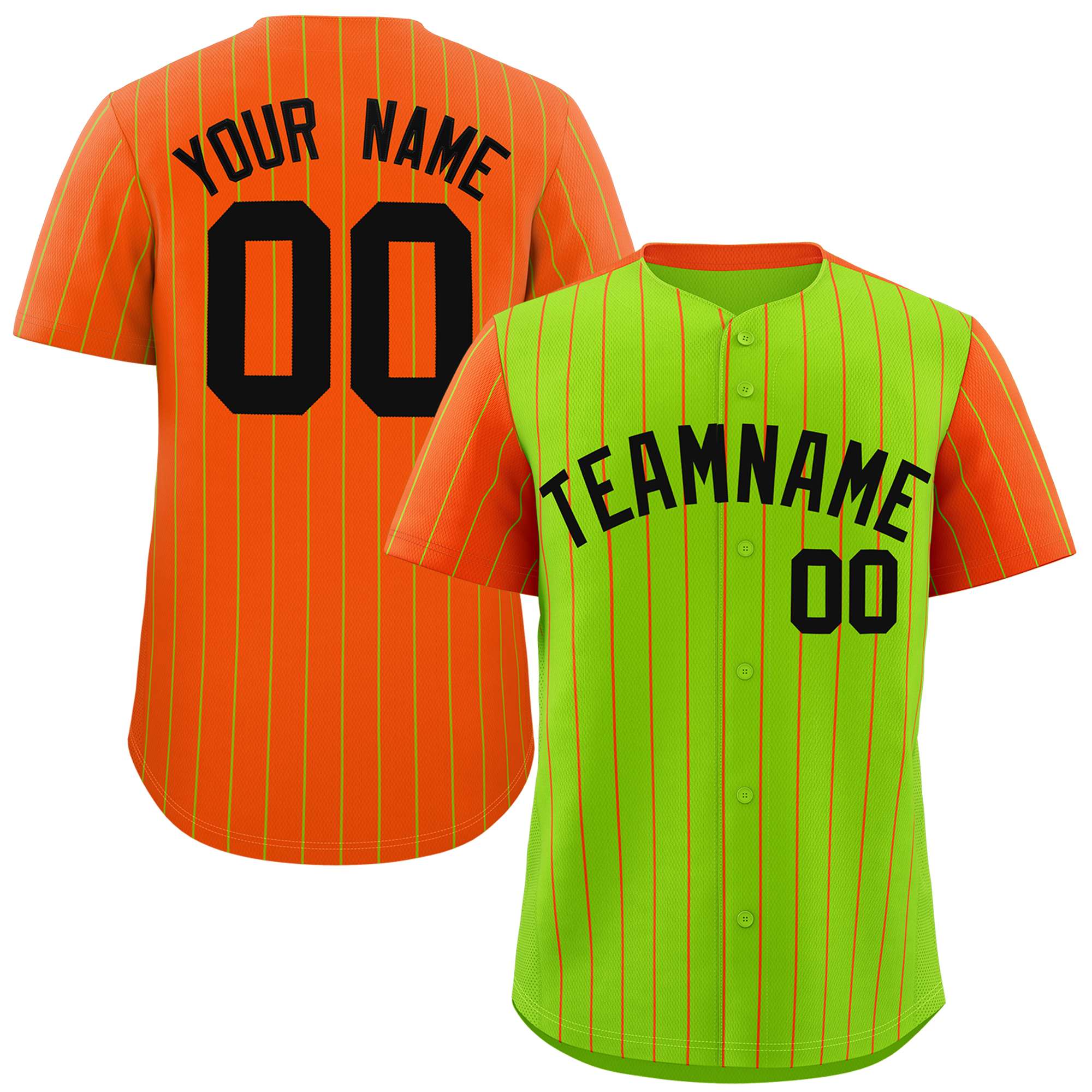 Custom Neon Green Orange Pinstripe Personalized Raglan Sleeves Authentic Baseball Jersey