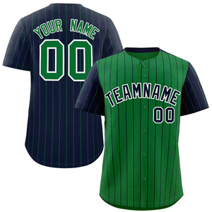 Custom Kelly Green Navy Pinstripe Personalized Raglan Sleeves Authentic Baseball Jersey