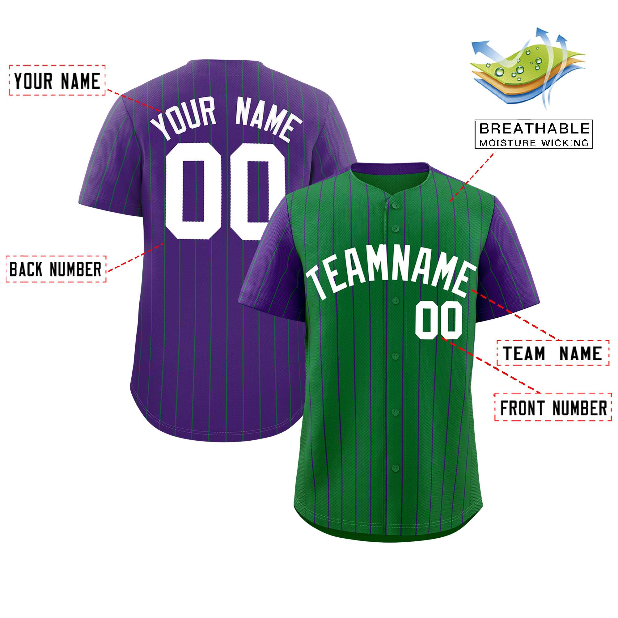 Custom Kelly Green Purple Pinstripe Personalized Raglan Sleeves Authentic Baseball Jersey