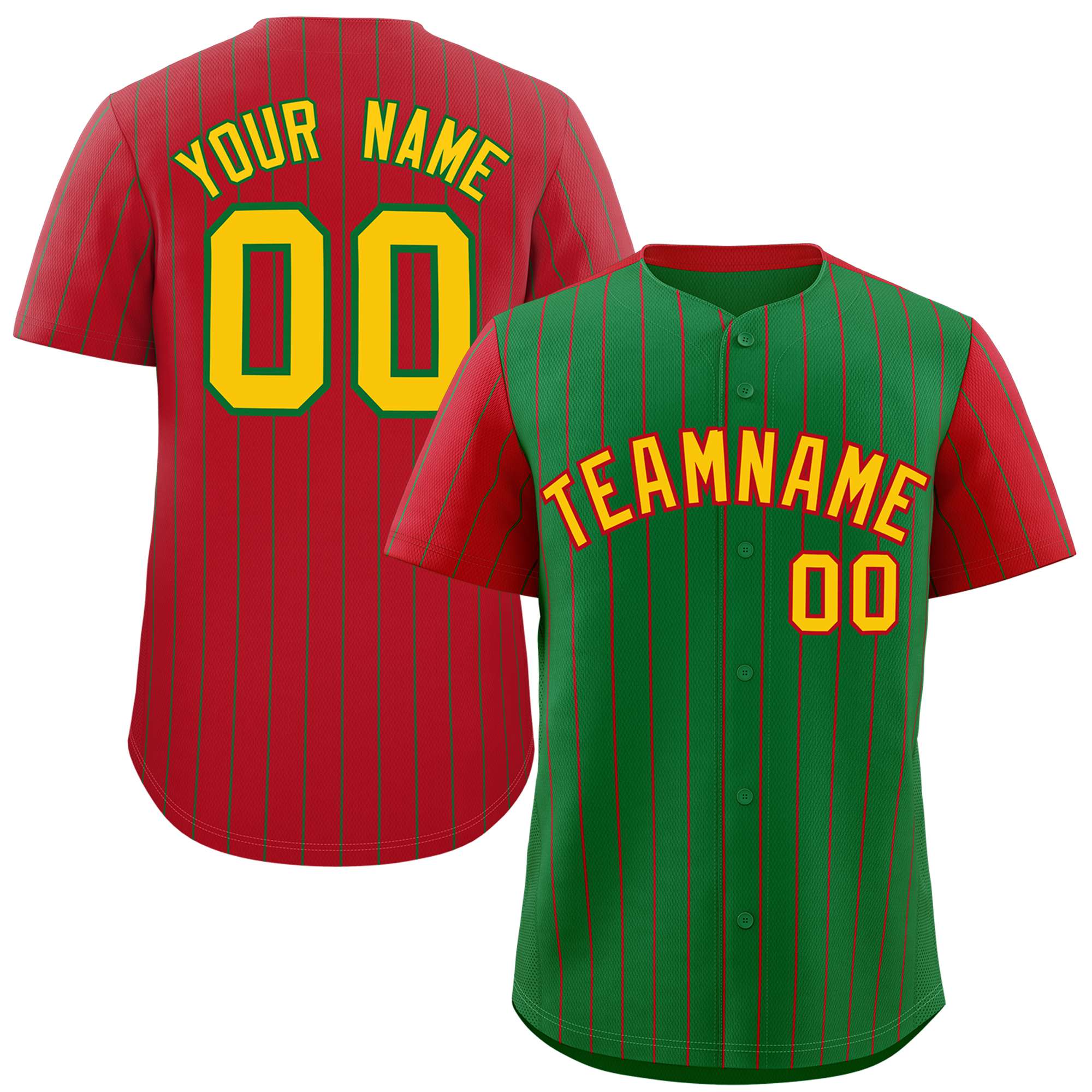 Custom Kelly Green Red Pinstripe Personalized Raglan Sleeves Authentic Baseball Jersey