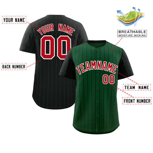 Custom Green Black Pinstripe Personalized Raglan Sleeves Authentic Baseball Jersey