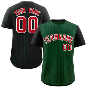 Custom Green Black Pinstripe Personalized Raglan Sleeves Authentic Baseball Jersey