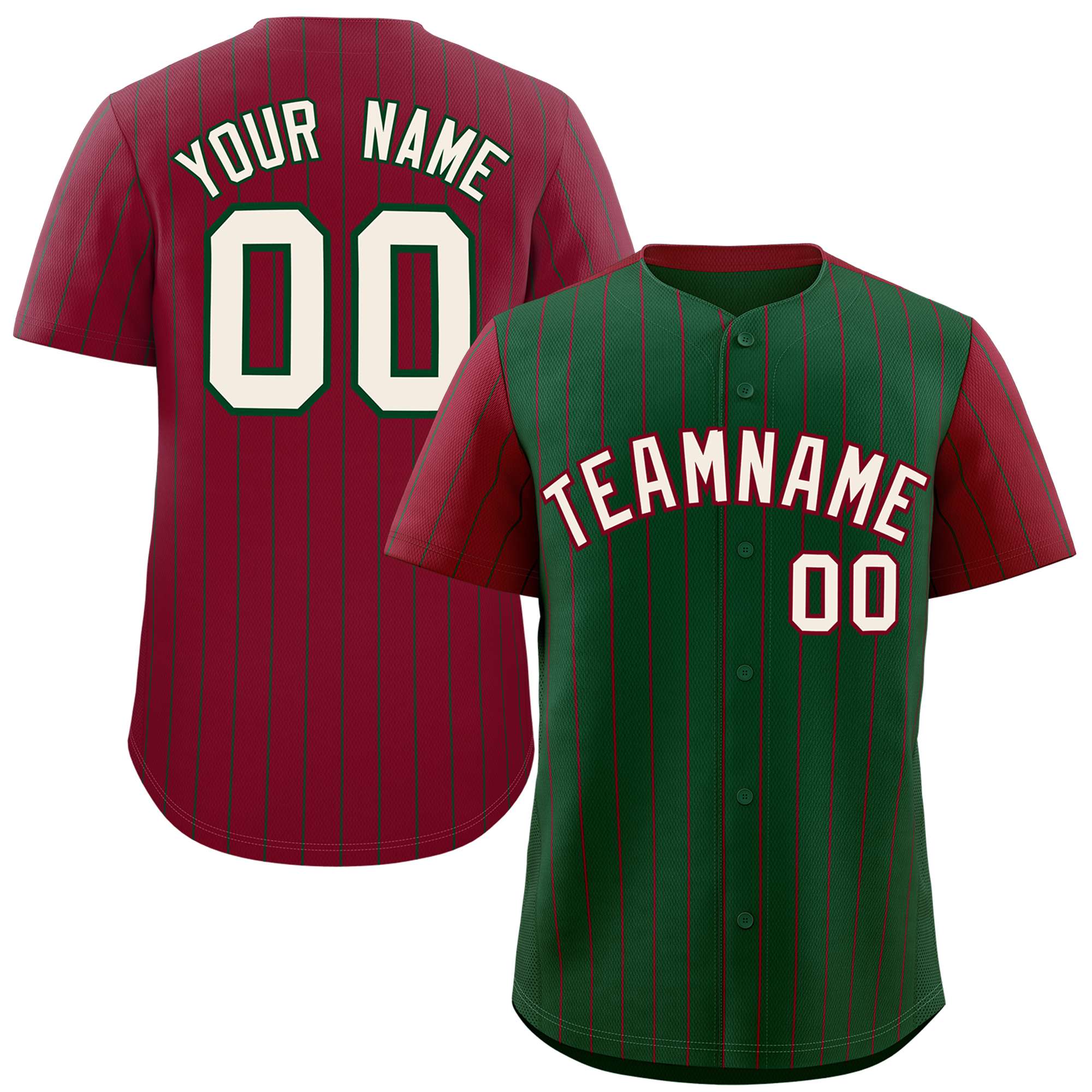 Custom Green Crimson Pinstripe Personalized Raglan Sleeves Authentic Baseball Jersey