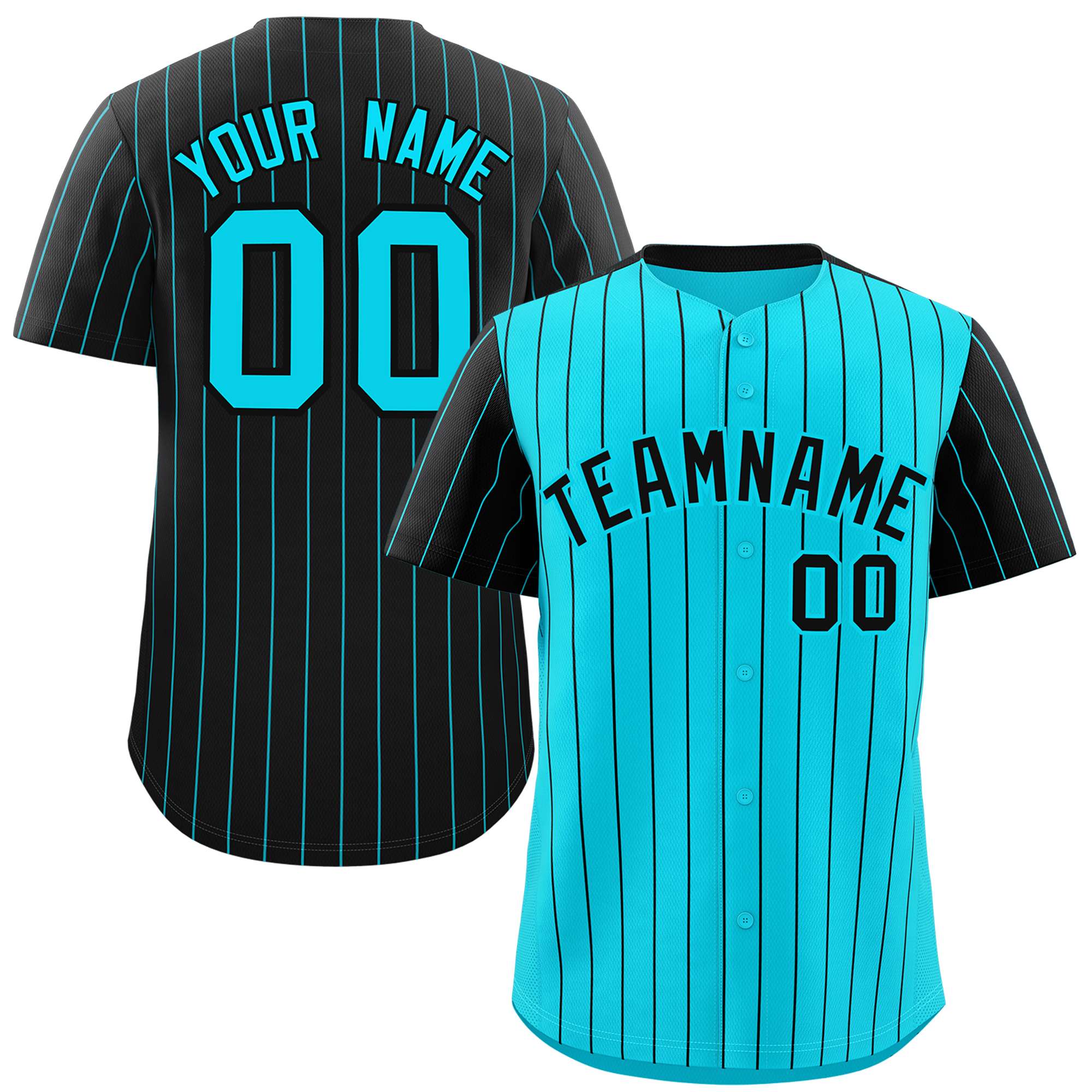 Custom Sky Blue Black Pinstripe Personalized Raglan Sleeves Authentic Baseball Jersey