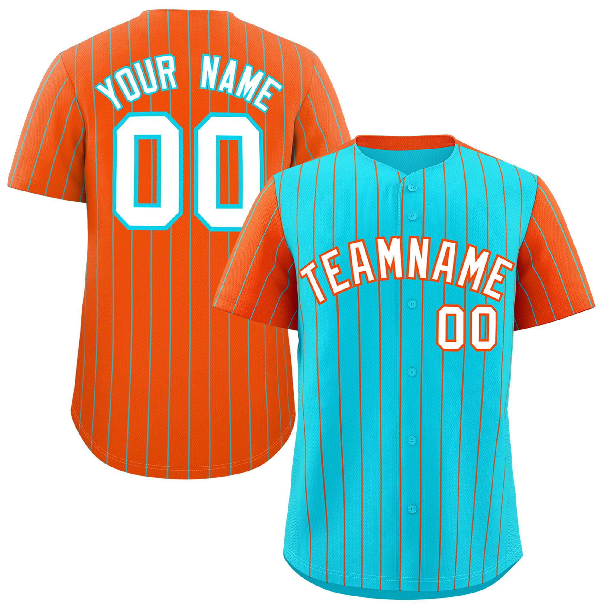 Custom Sky Blue Orange Pinstripe Personalized Raglan Sleeves Authentic Baseball Jersey