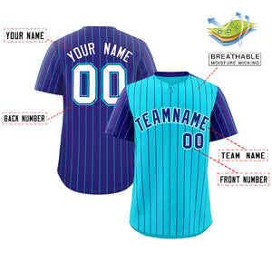 Custom Sky Blue Purple Pinstripe Personalized Raglan Sleeves Authentic Baseball Jersey