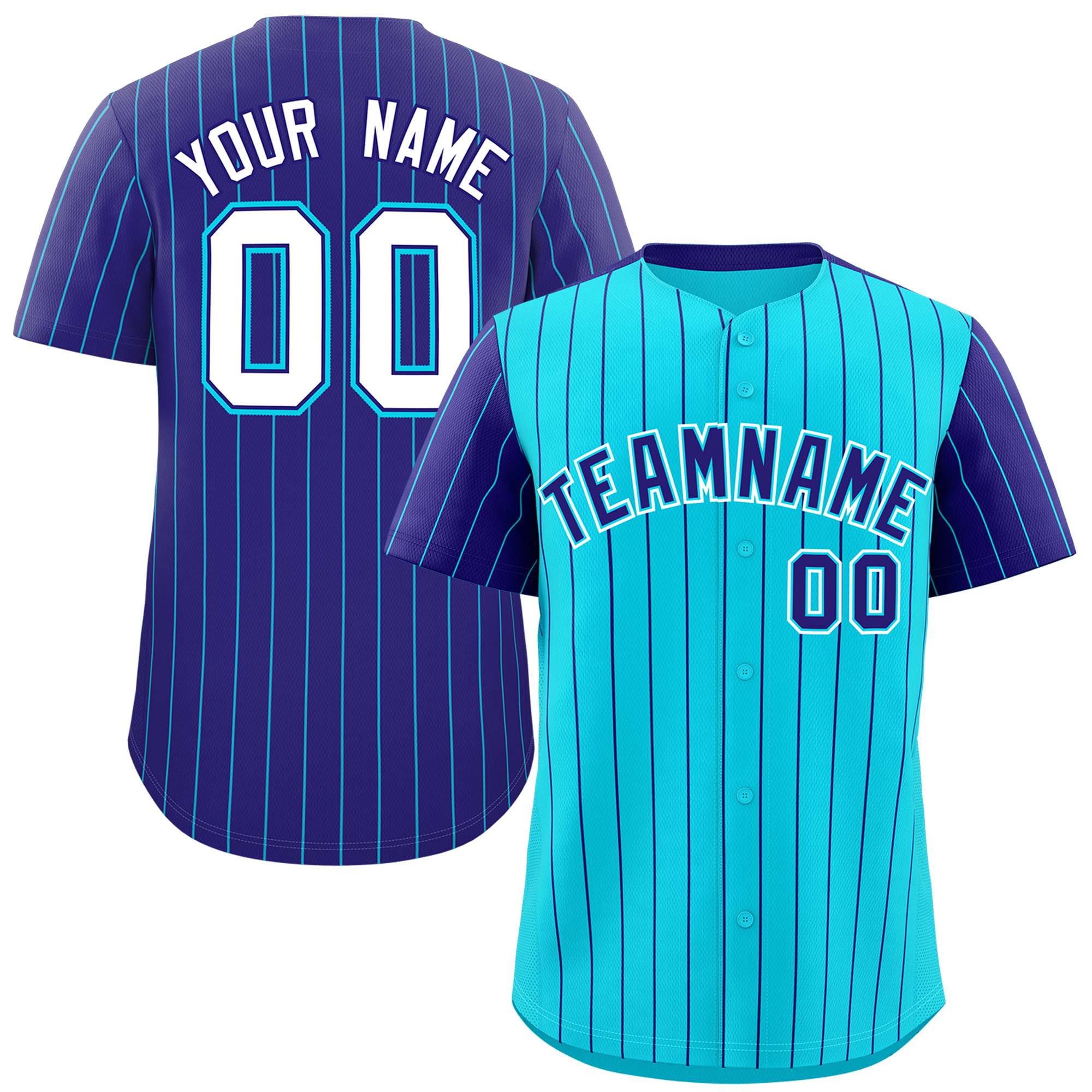 Custom Sky Blue Purple Pinstripe Personalized Raglan Sleeves Authentic Baseball Jersey