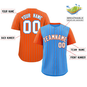 Custom Powder Blue Orange Pinstripe Personalized Raglan Sleeves Authentic Baseball Jersey