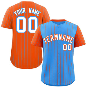 Custom Powder Blue Orange Pinstripe Personalized Raglan Sleeves Authentic Baseball Jersey