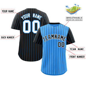 Custom Powder Blue Black Pinstripe Personalized Raglan Sleeves Authentic Baseball Jersey