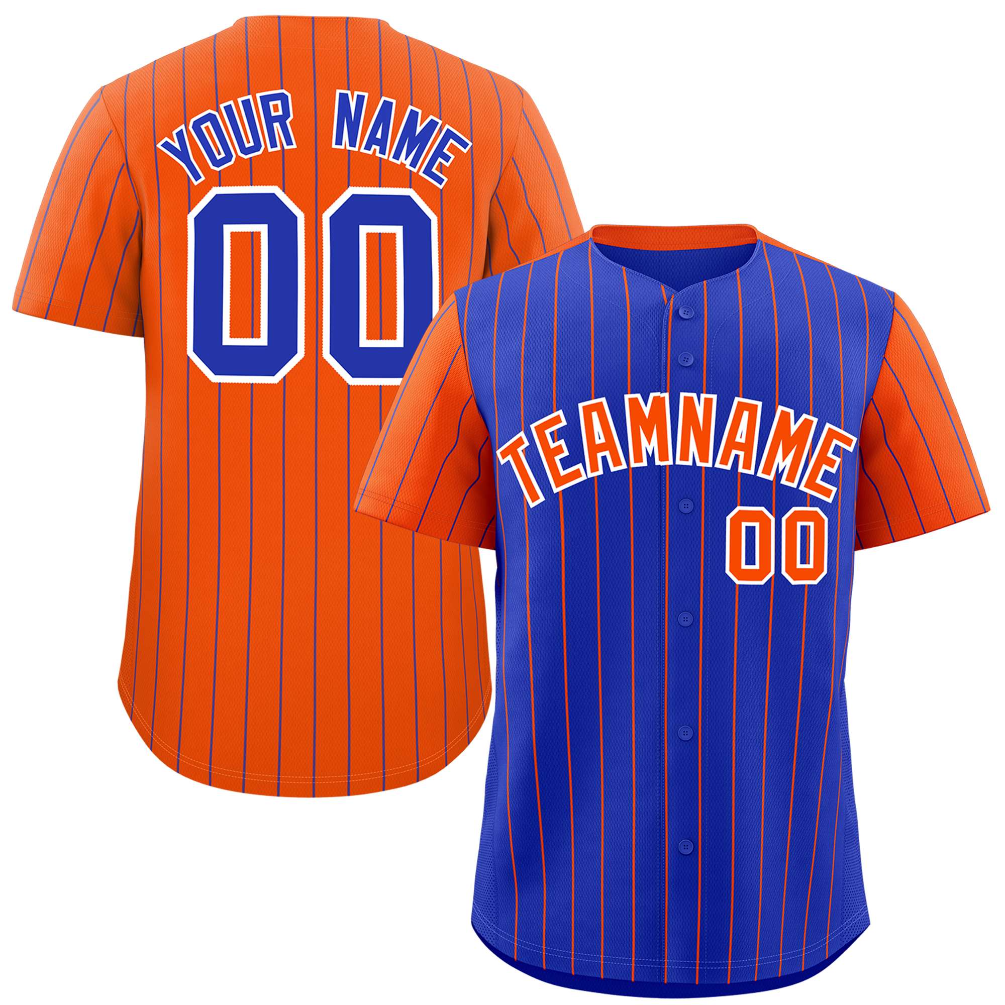 Custom Royal Orange Pinstripe Personalized Raglan Sleeves Authentic Baseball Jersey