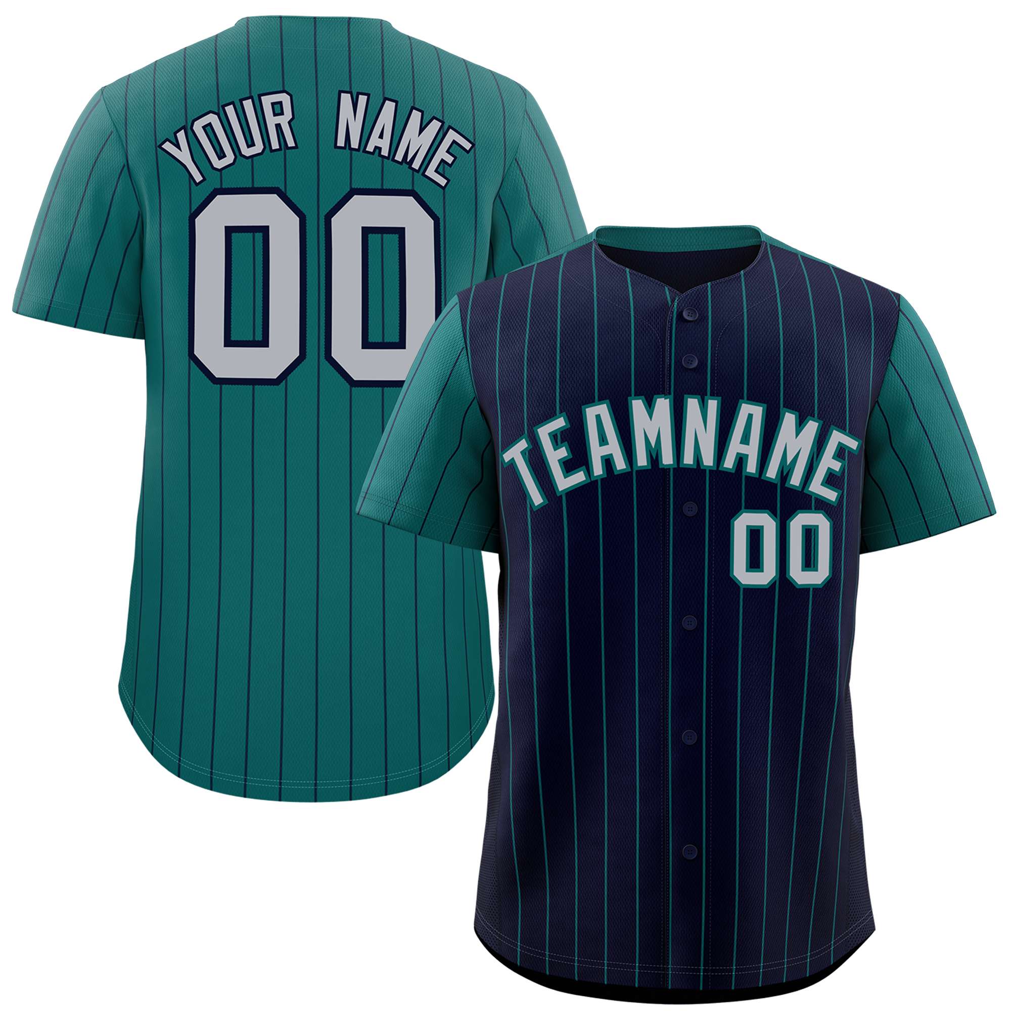 Custom Navy Midnight Green Pinstripe Personalized Raglan Sleeves Authentic Baseball Jersey