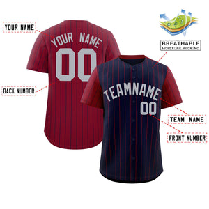 Custom Navy Crimson Pinstripe Personalized Raglan Sleeves Authentic Baseball Jersey