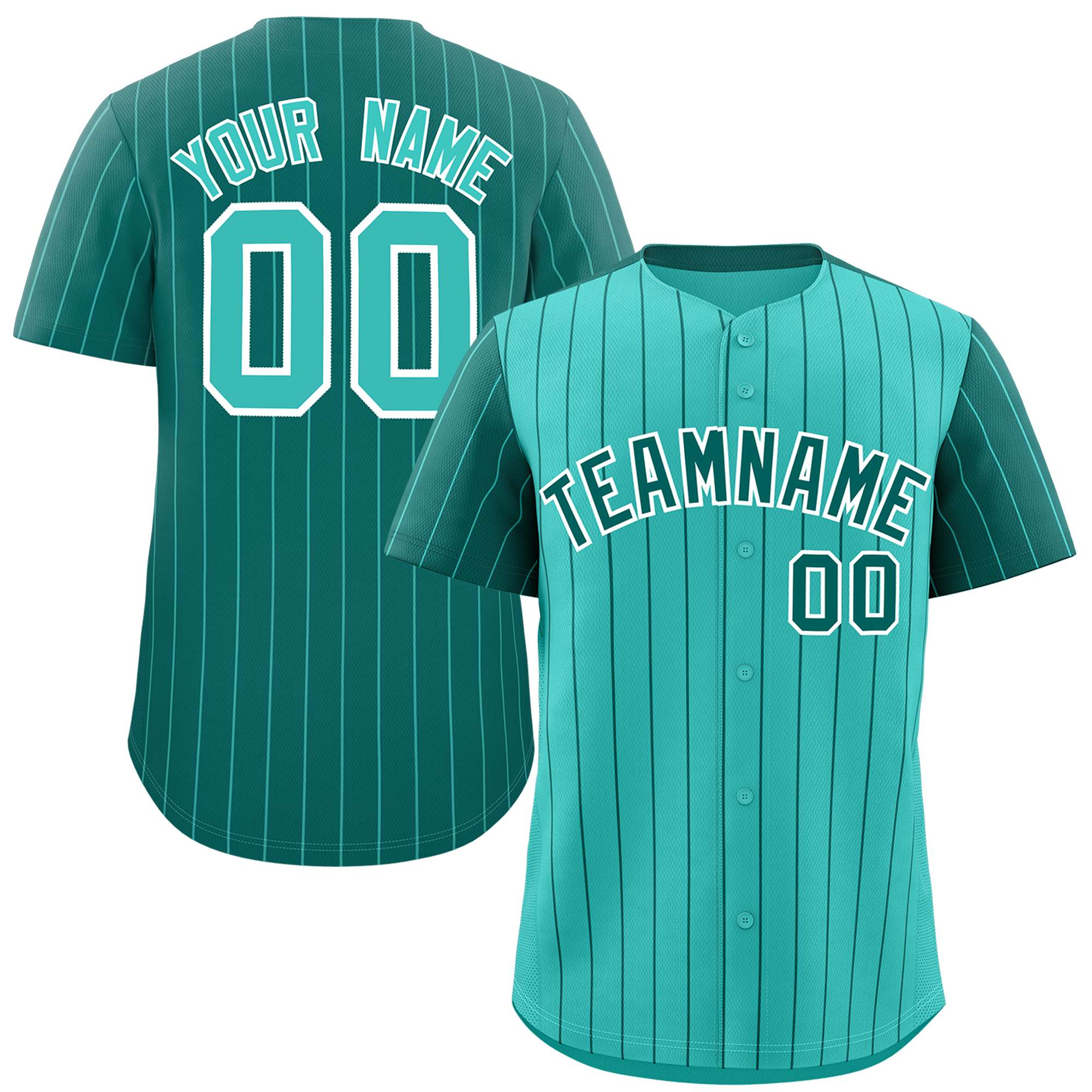 Custom Bright Green Aqua Pinstripe Personalized Raglan Sleeves Authentic Baseball Jersey