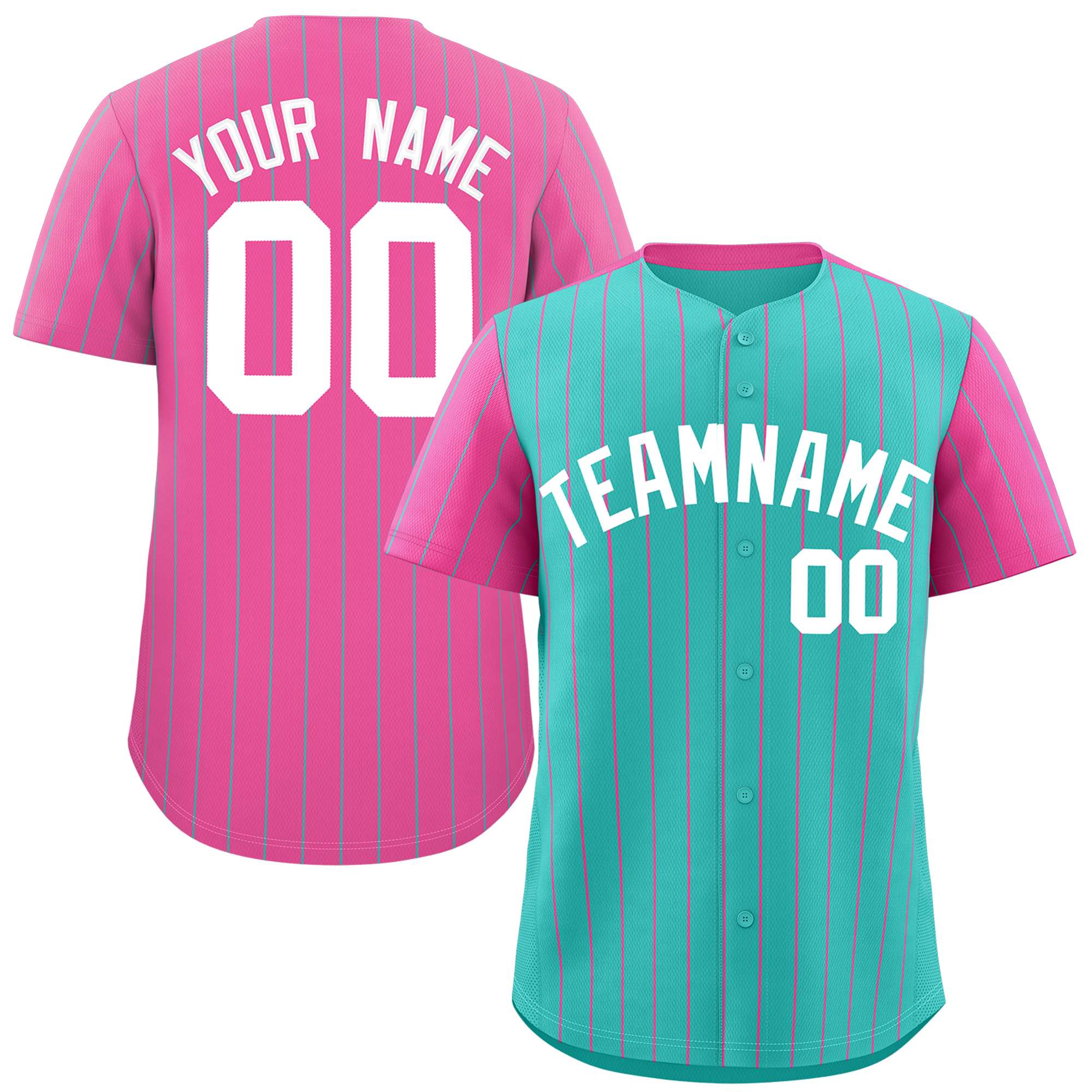 Custom Bright Green Pink Pinstripe Personalized Raglan Sleeves Authentic Baseball Jersey