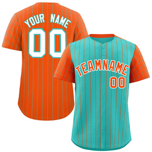 Custom Bright Green Orange Pinstripe Personalized Raglan Sleeves Authentic Baseball Jersey