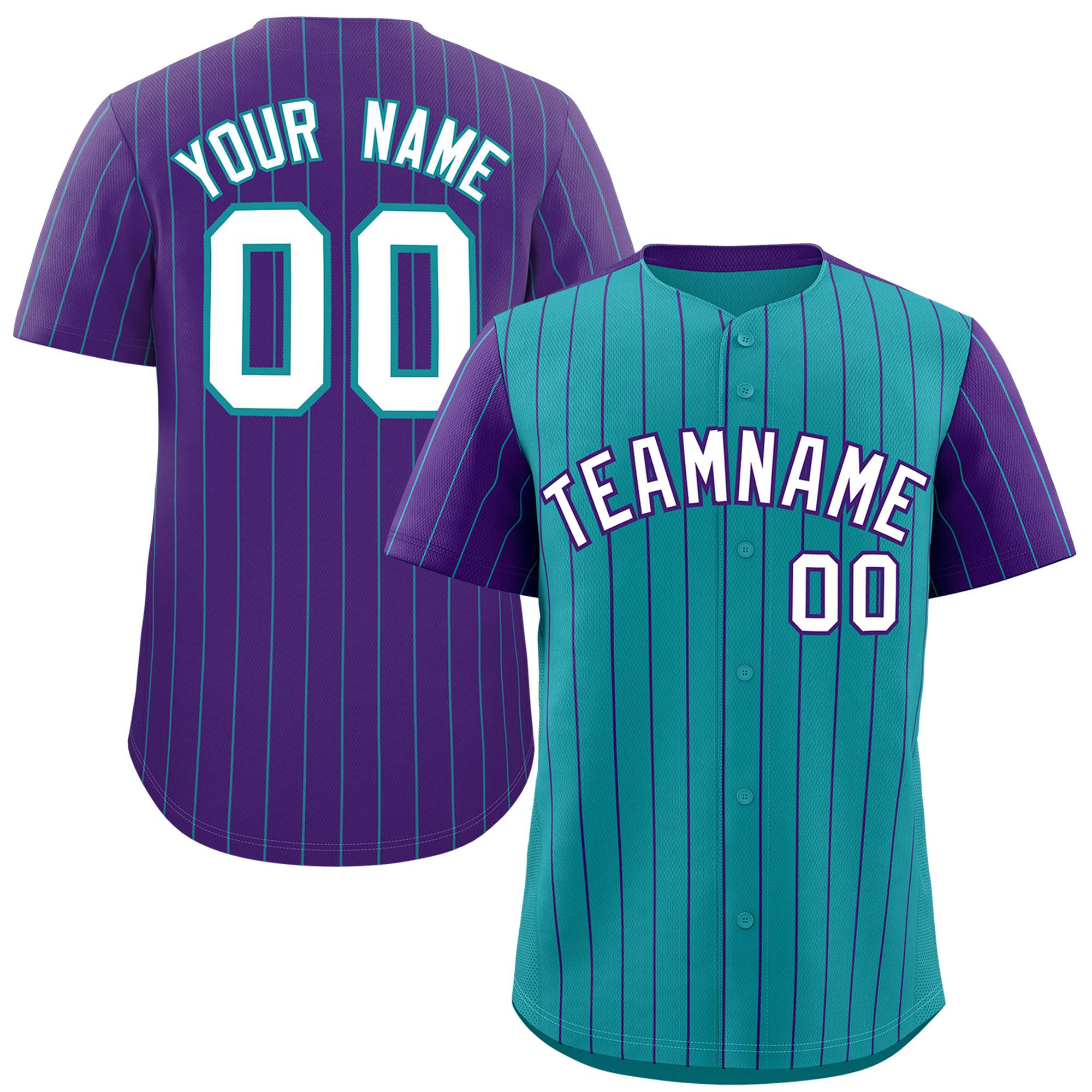 Custom Aqua Purple Pinstripe Personalized Raglan Sleeves Authentic Baseball Jersey