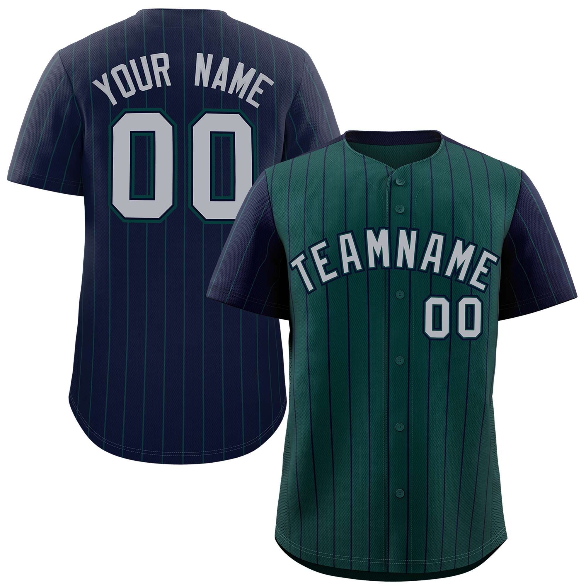 Custom Midnight Green Navy Pinstripe Personalized Raglan Sleeves Authentic Baseball Jersey