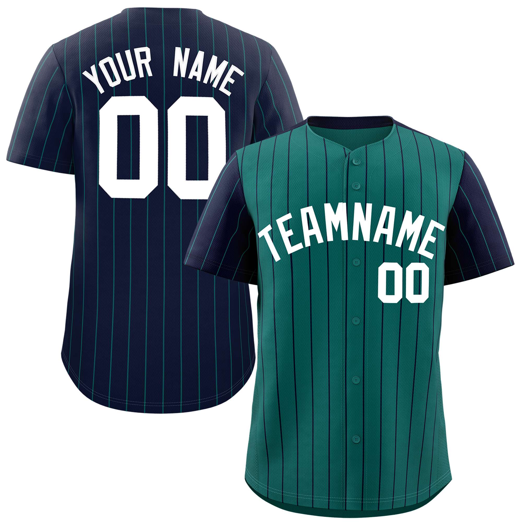 Custom Aqua Navy Pinstripe Personalized Raglan Sleeves Authentic Baseball Jersey