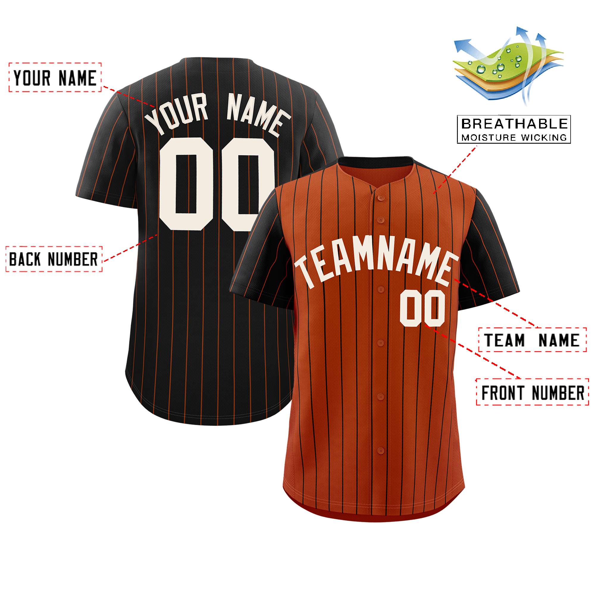 Custom Texas Orange Black Pinstripe Personalized Raglan Sleeves Authentic Baseball Jersey