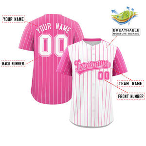 Custom White Pink Pinstripe Personalized Raglan Sleeves Authentic Baseball Jersey