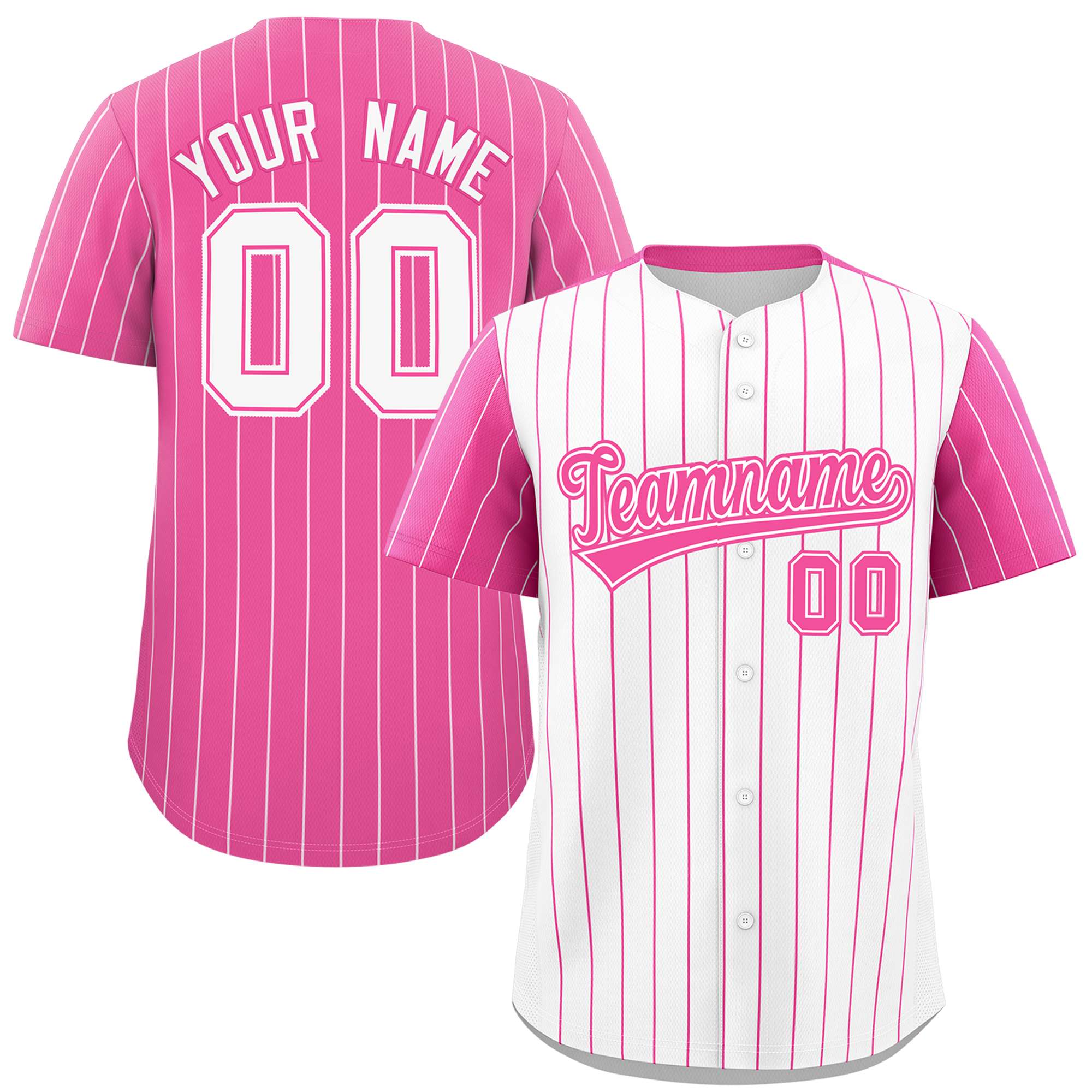 Custom White Pink Pinstripe Personalized Raglan Sleeves Authentic Baseball Jersey