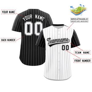 Custom White Black Pinstripe Personalized Raglan Sleeves Authentic Baseball Jersey