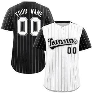 Custom White Black Pinstripe Personalized Raglan Sleeves Authentic Baseball Jersey