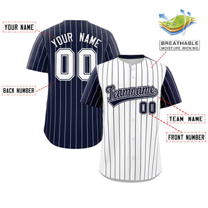 Custom White Navy Pinstripe Personalized Raglan Sleeves Authentic Baseball Jersey