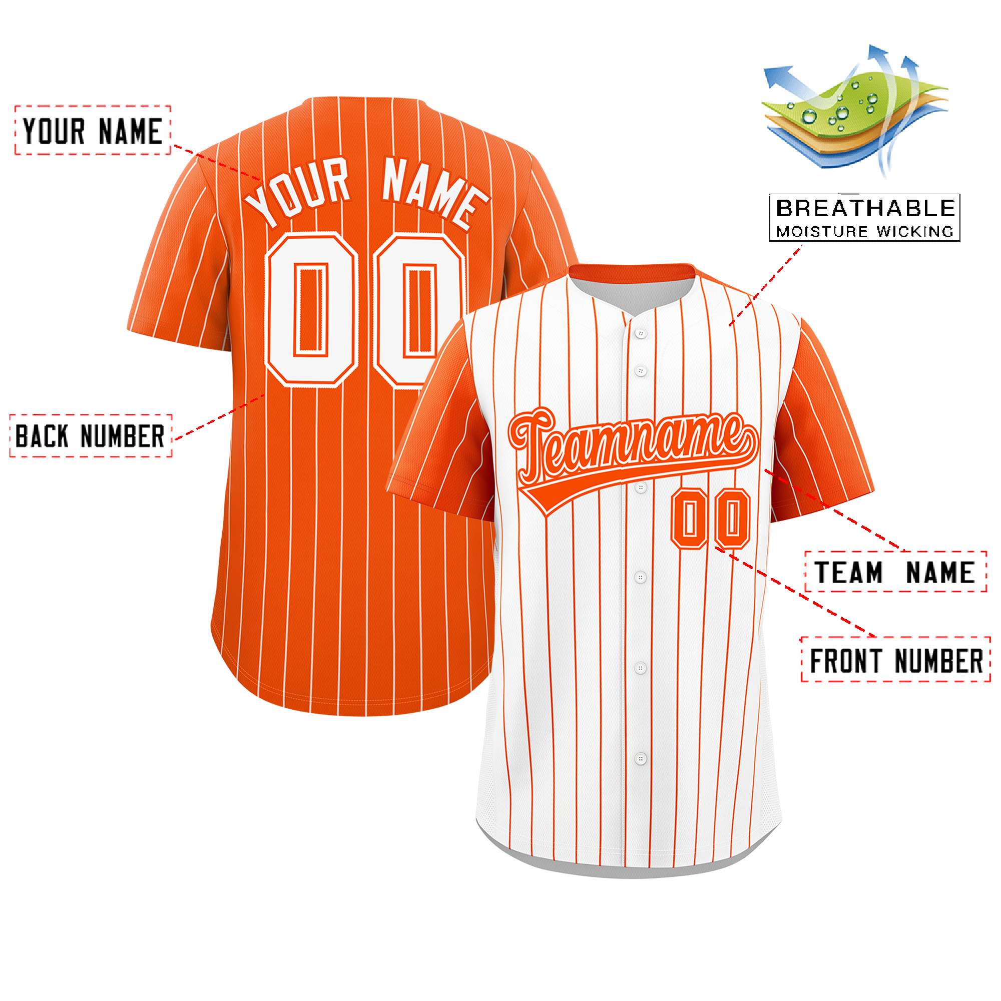 Custom White Orange Pinstripe Personalized Raglan Sleeves Authentic Baseball Jersey