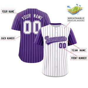 Custom White Purple Pinstripe Personalized Raglan Sleeves Authentic Baseball Jersey