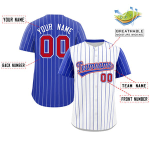 Custom White Royal Pinstripe Personalized Raglan Sleeves Authentic Baseball Jersey