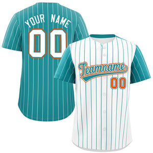 Custom White Aqua Pinstripe Personalized Raglan Sleeves Authentic Baseball Jersey