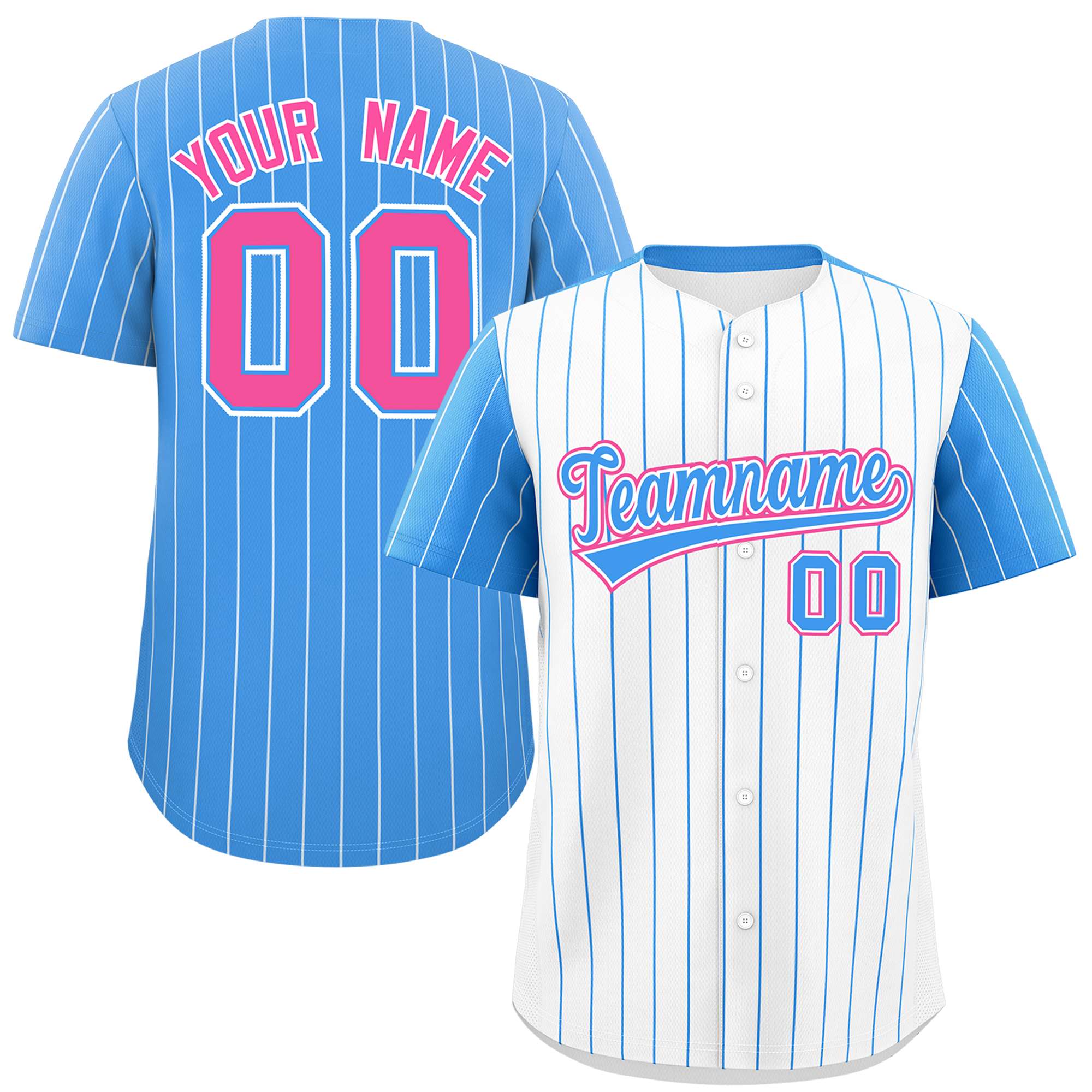 Custom White Powder Blue Pinstripe Personalized Raglan Sleeves Authentic Baseball Jersey