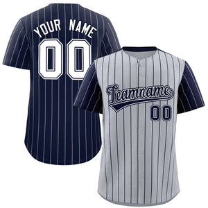 Custom Gray Navy Pinstripe Personalized Raglan Sleeves Authentic Baseball Jersey