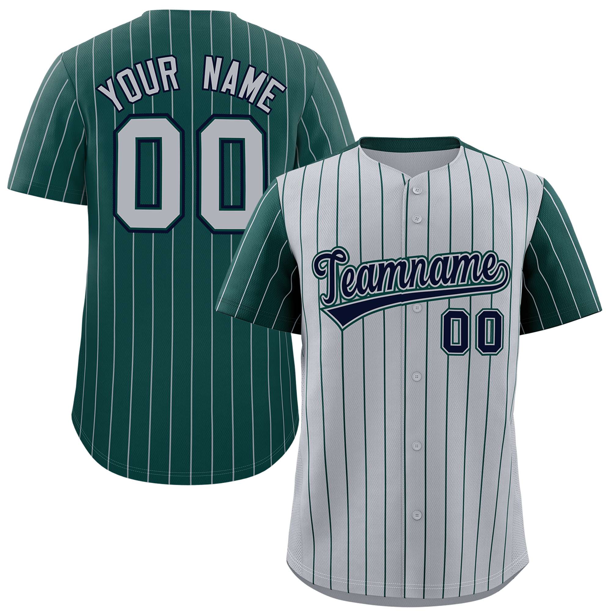 Custom Gray Midnight Green Pinstripe Personalized Raglan Sleeves Authentic Baseball Jersey