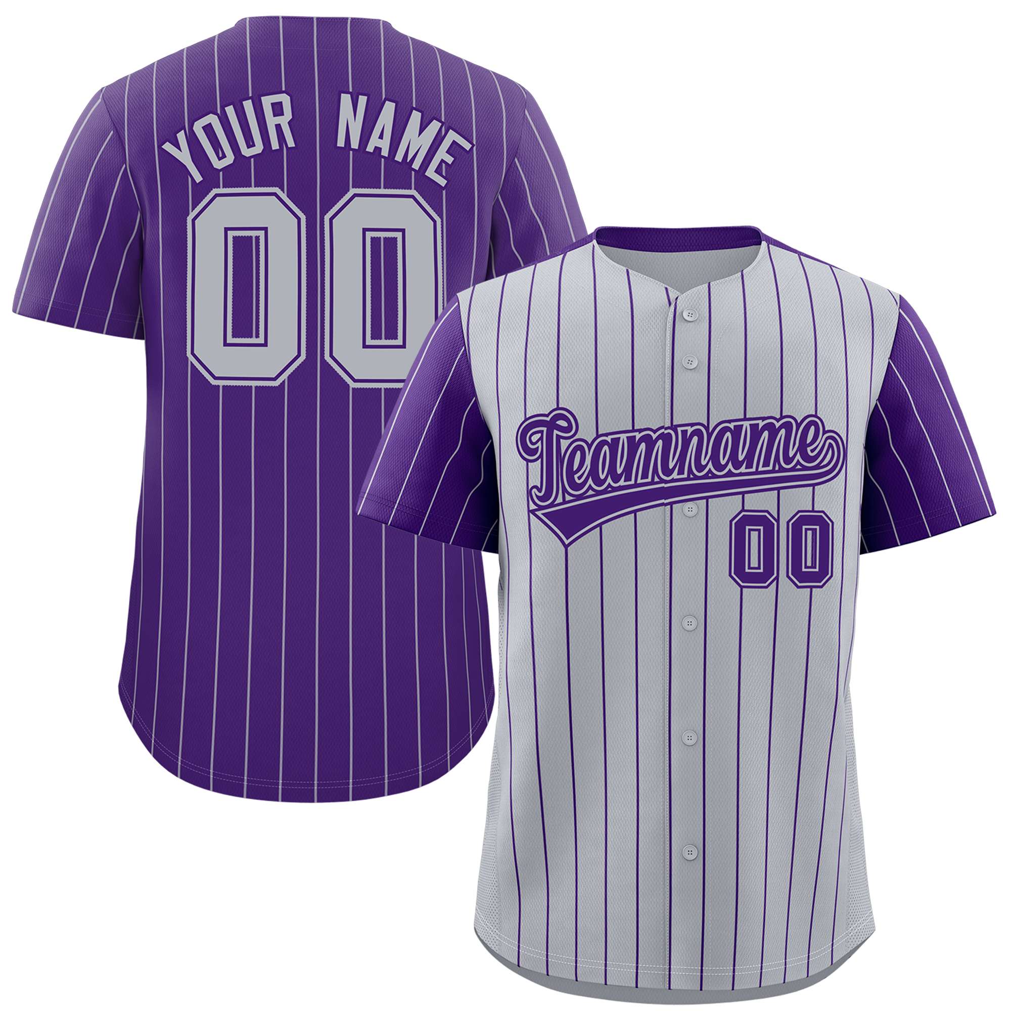 Custom Gray Purple Pinstripe Personalized Raglan Sleeves Authentic Baseball Jersey