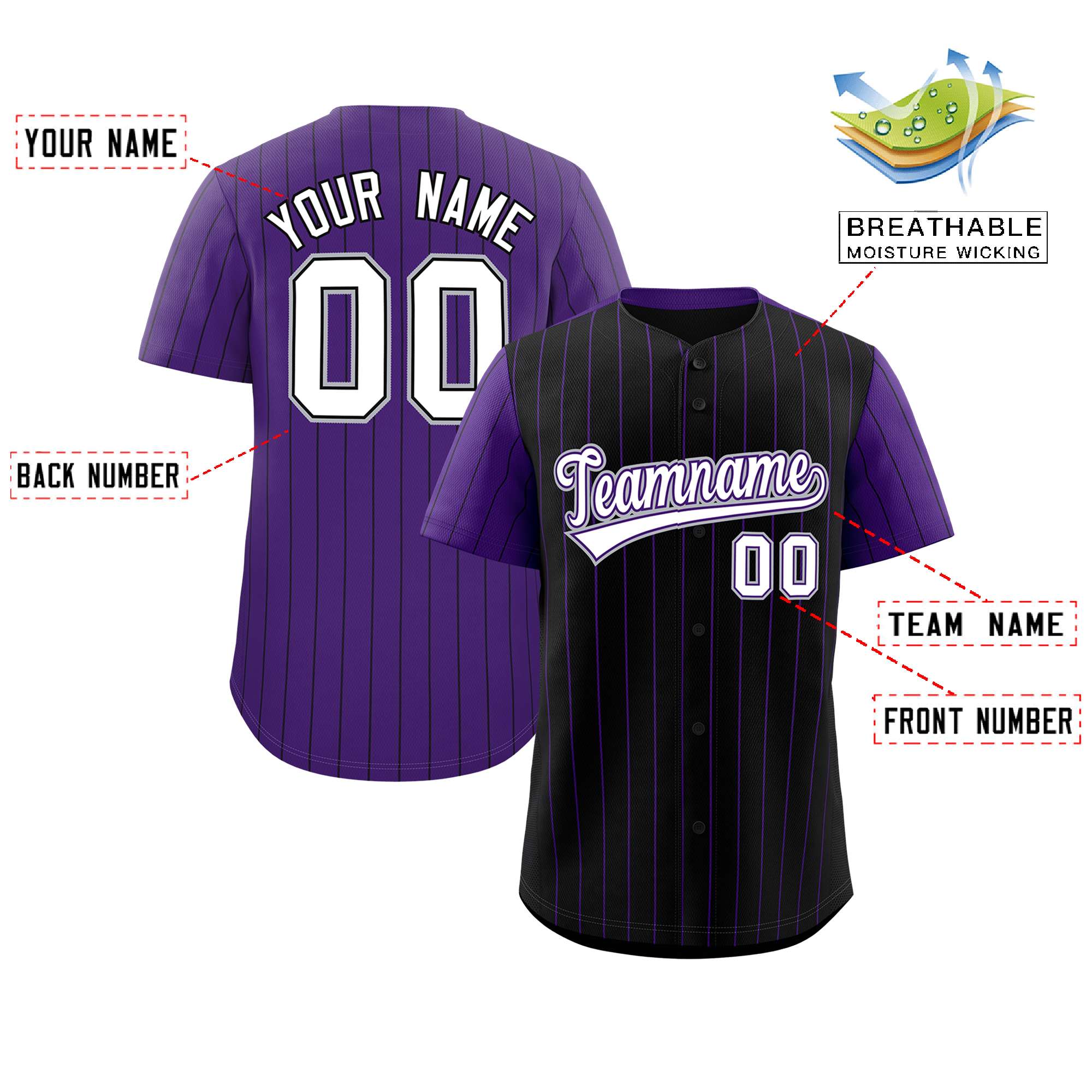 Custom Black Purple Pinstripe Personalized Raglan Sleeves Authentic Baseball Jersey