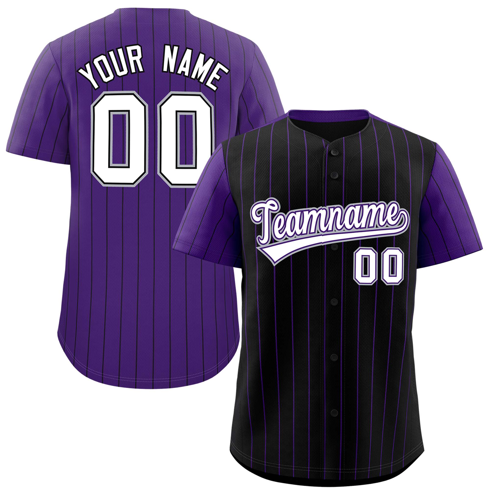 Custom Black Purple Pinstripe Personalized Raglan Sleeves Authentic Baseball Jersey